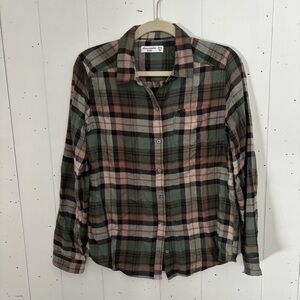 Abercrombie Kids Black White Green and Brown Plaid Shirt